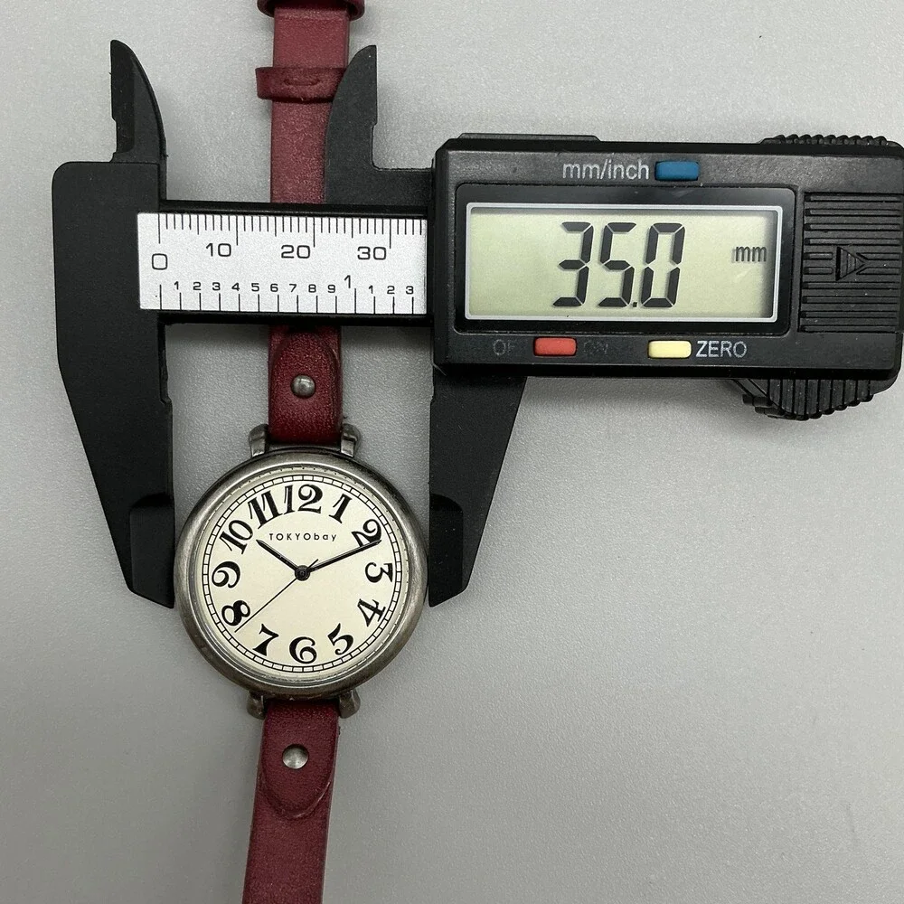 TOKYObay Womens Watch 35mm Silver Tone Cream Dial Red Leather Band New Battery
